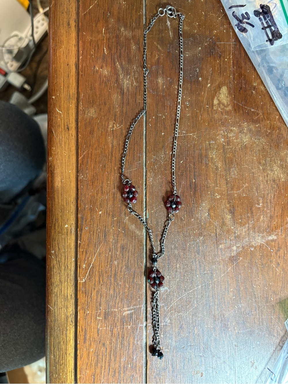 Delicate Garnet Bead Lariat Necklace - Unbranded 10 1/2 inches